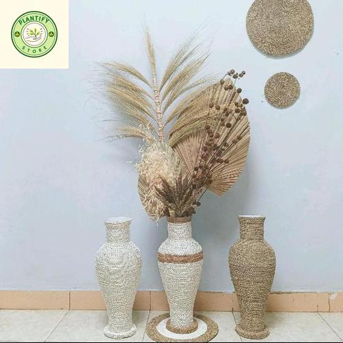 Paket hemat rustic decoration | paket bunga kering dan vas tinggi 50 cm, cocok untuk hiasan sudut ru