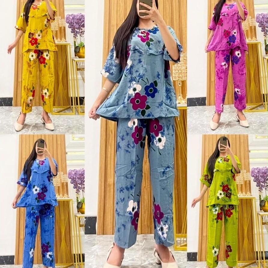 ONE SET CELANA PANJANG CP TERBARU MOTiF ELSA SUNAN BAHAN RAYON PREMIUM KEKINIAN BAJU TIDUR PIYAMA WA
