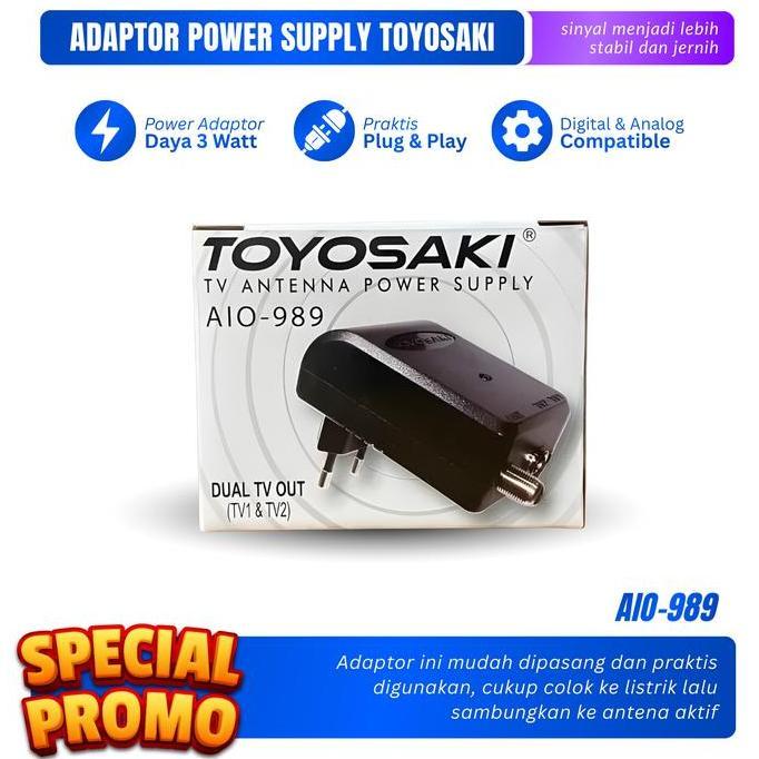 Promo Toyosaki Adaptor Antena TV Power Supply AIO-989 Boster TV Original 3 Watt 75 Ohm AC220V/50Hz D