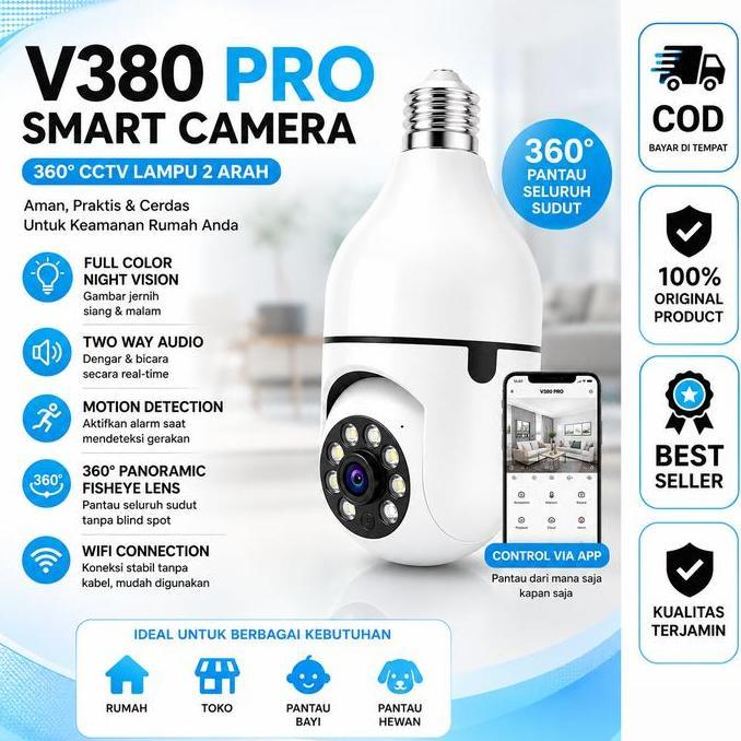 Kamera CCTV Lampu 360 Wireless | V380 Pro WiFi Remote View Full HD