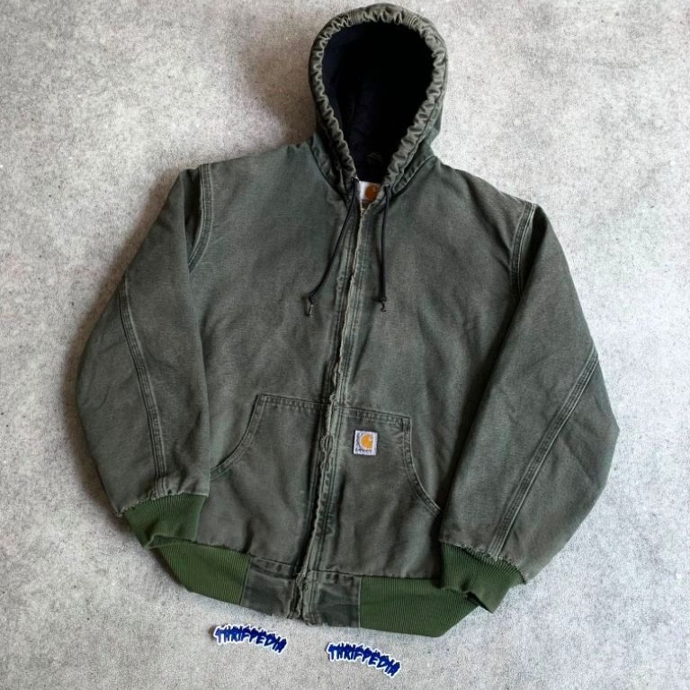 Vintage 2007 Distressed & faded Carhartt Active jacket Mosgreen canvas - WJ130 MOS