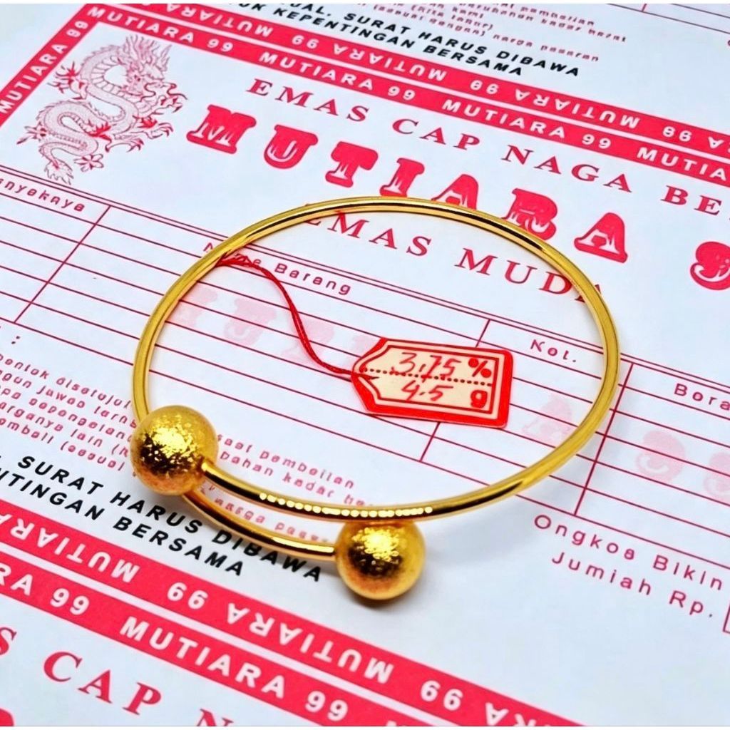 GELANG BANGKE BOBA UKIR BRACELET PERHIASAN WANITA BERLAPIS EMAS MUDA FREE SURAT DARI TOKO