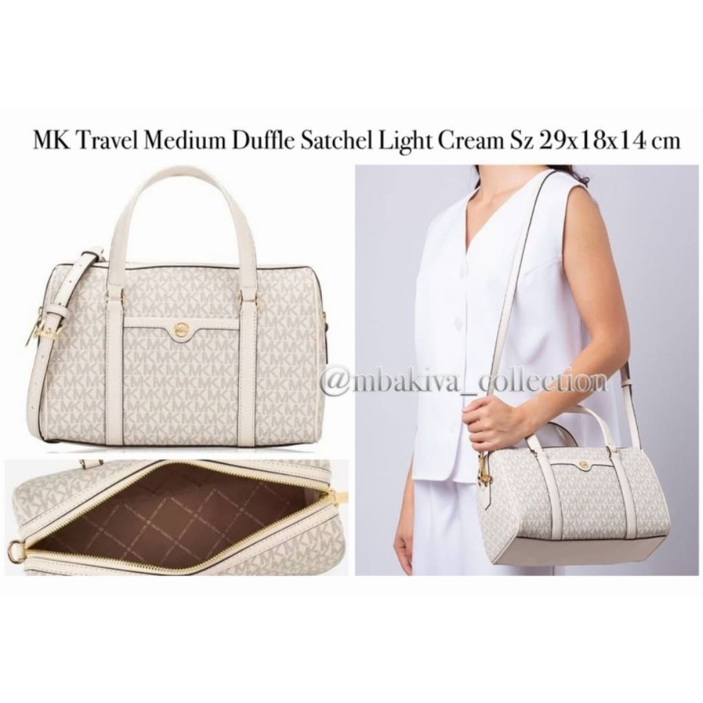 MK Travel Medium Duffle Satchel Light Cream