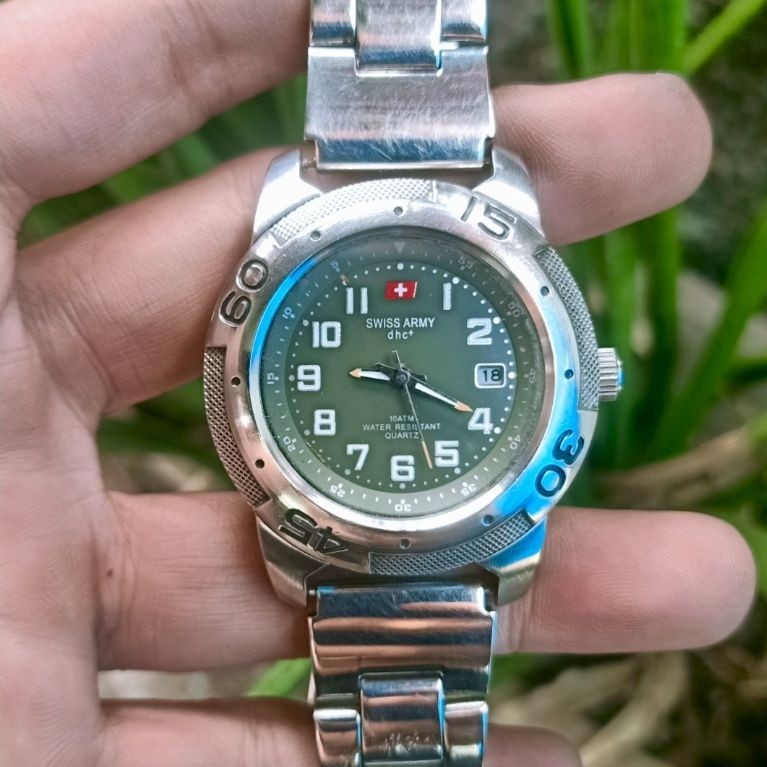 Jam Tangan Pria Swiss 4rmy Green Military Quartz Original