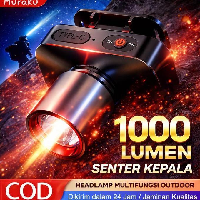 Renggojati - [Garansi 10 tahun] Senter Kepala Cahaya Maksimal Plus RechargePro dengan USB Fokus & Pe