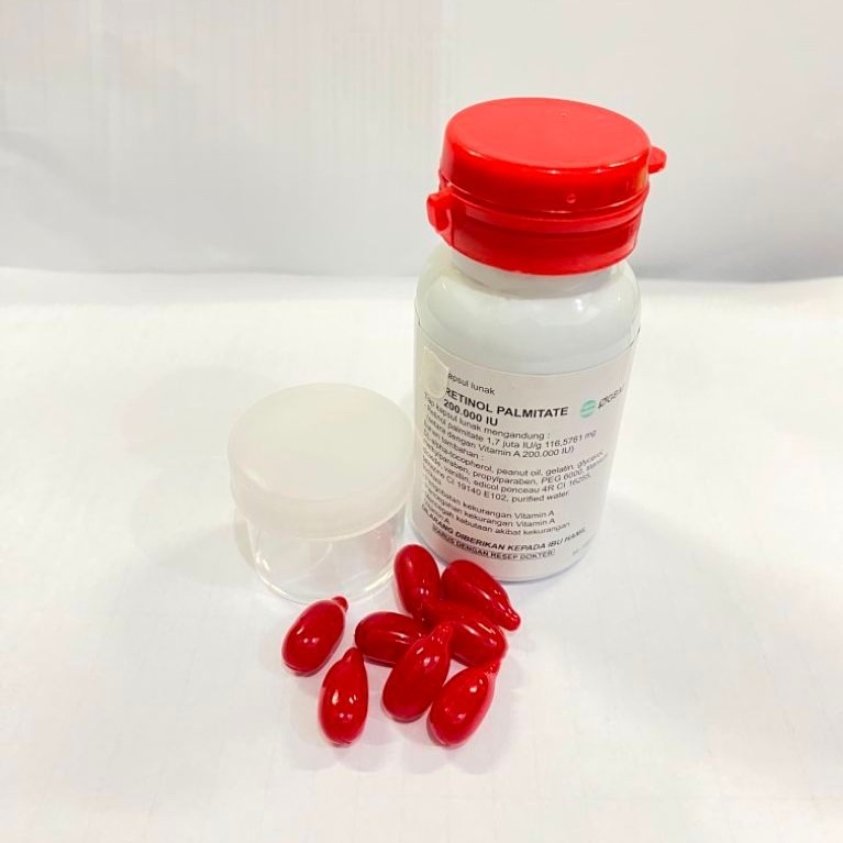 Vitamin A 200.000 IU Merah (Per Pcs) Retinol Kapsul Lunak Murni (untuk bayi 12-59 bulan) FREE WADAH