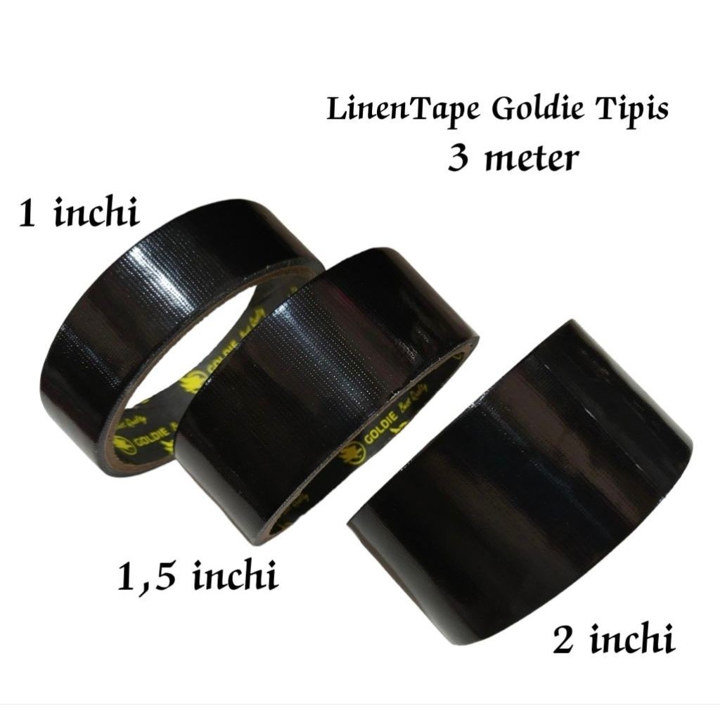 Lakban Kain Hitam / Linen Tape Goldie Tipis ( 1 / 1.5 / 2 inchi ) x 3 Meter / Lusin ( 12 Pcs )