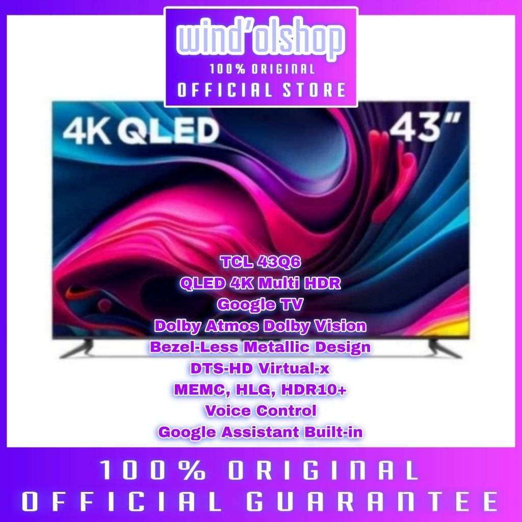 TCL 43Q6 QLED 4K Goggle TV HDR10+ 43 inch Dolby Vision Atmos HDMI 2.1
