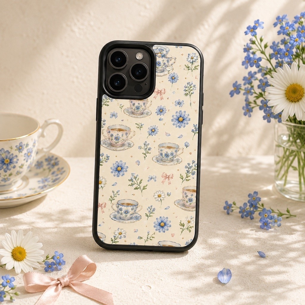 Casing HP dengan Desain Teh dan Bunga Biru untuk iPhone 12 Pro Max - Aksesori Smartphone yang Menari