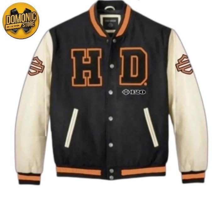 Jaket Varsity kombinasi kulit sapi import asli HARLEY DAVIDSON