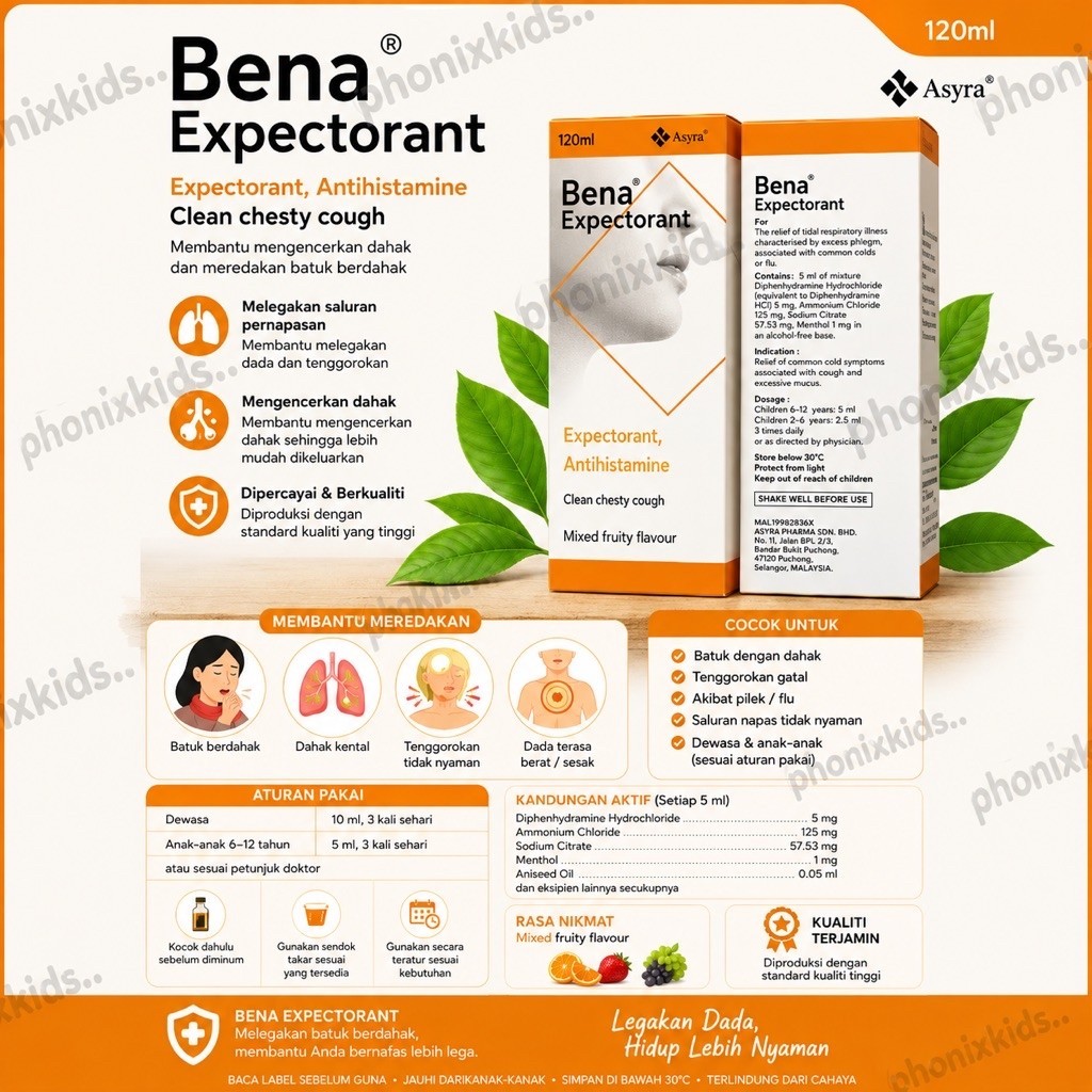 Bena Expectorant Sirup 120ML Batuk Dahak Malaysia