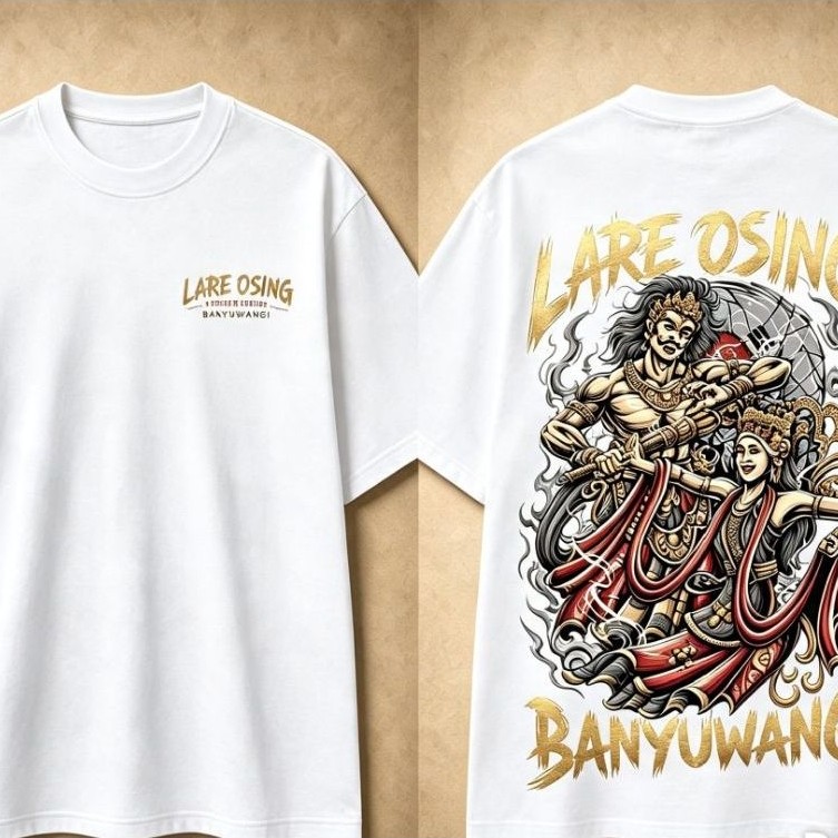 Kaos putih lengan pendek LARE OSING BANYUWANGI print grafis depan belakang