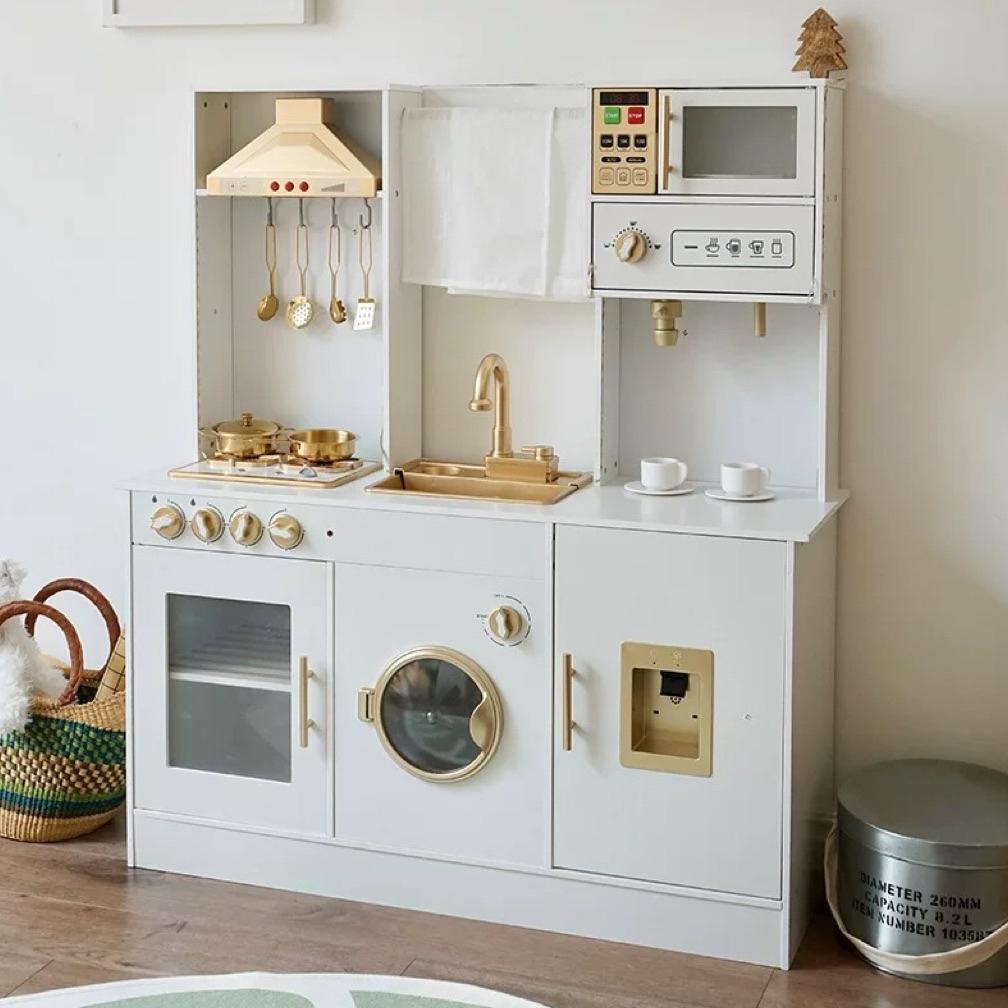 [TR] GINGERINFANT Europe kitchen set kitchen white gold mainan kitchen kayu anak mainan mesin cuci k