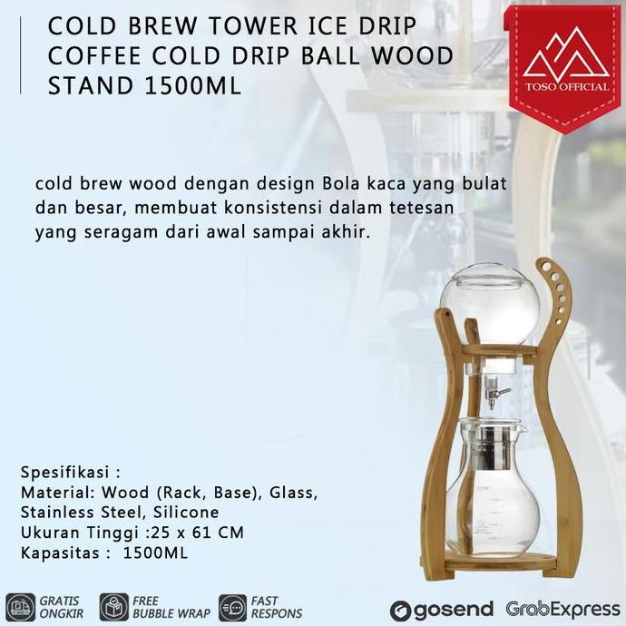 Cold Brew Tower Ice Drip Coffee Cold Drip Ball Wood Stand 1500Ml