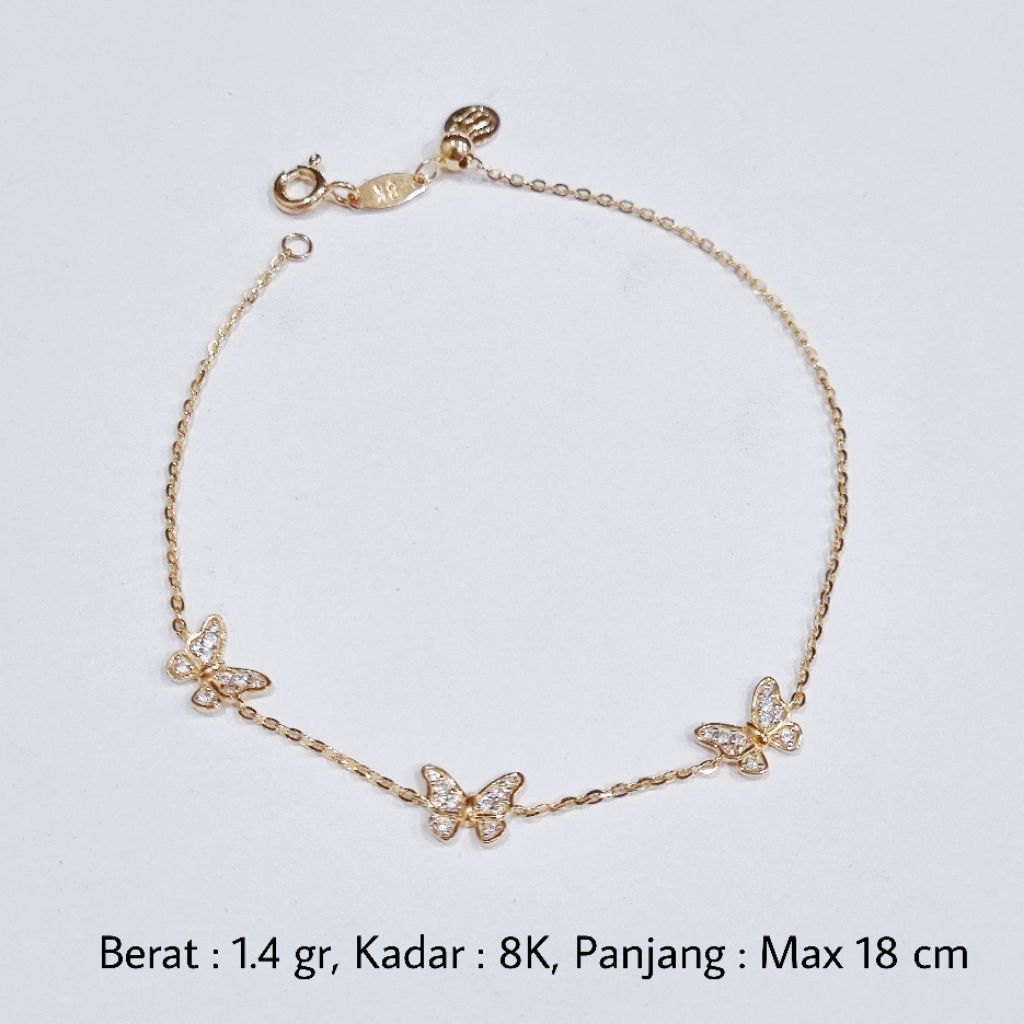 Gelang Serut Kupu-Kupu Emas UBS 8K Maksimal 18 cm - MA6 / 1.4 gram