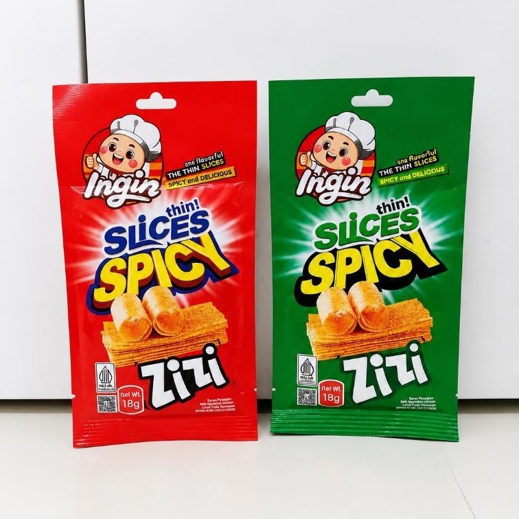 Ingin Thin Slices Spicy Zizi 18g - Snack Latiau Irisan Tipis Pedas Gurih
