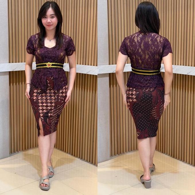 Setelan Kebaya Modern Brokat & Rok Batik Span Pendek - Outfit Kondangan Wisuda Lamaran Kekinian