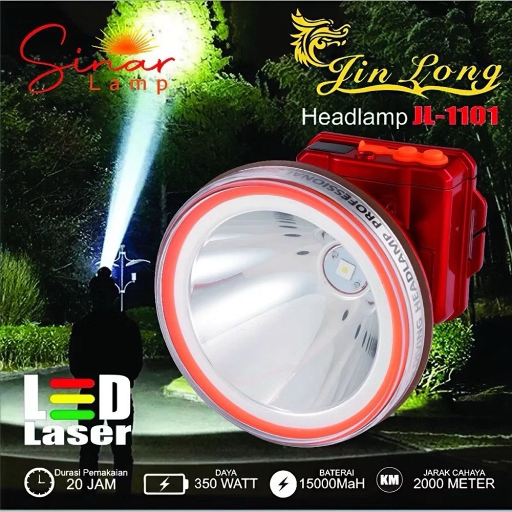 JIN LONG Senter kepala Led 350W JINLONG JL-1101 Gratis lensa kuning dan tripod mini - senter kepala 