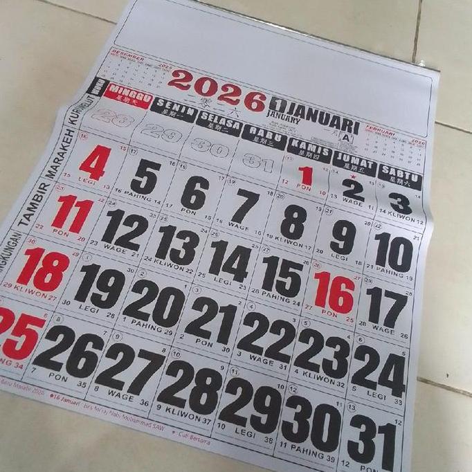 Kalender Dinding Wuku 2026 Jumbo Pranata Mangsa Ukuran 44x64 cm Dilengkapi Wukon Kalender Jawa Hijri