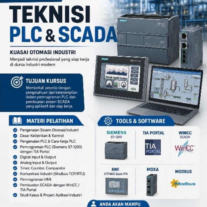 Kursus Teknisi PLC & SCADA Siemens S7-1200 TIA Portal WinCC SCADA Industri