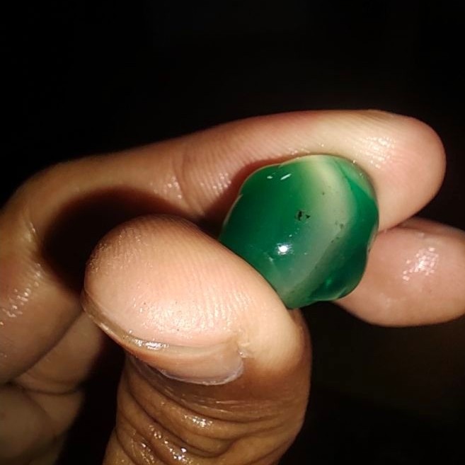 Batu Akik Sulaiman Junjung Drajat Hijau Natural Tembus Plong - Kalsedon Hijau Asli Motif Gunung Cinc