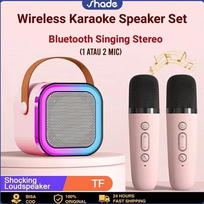 Fremontshop - Shade Mini Speaker Bluetooth 2 Mic 1 Set Karaoke Speaker Bluetooth Full Bass Portable 