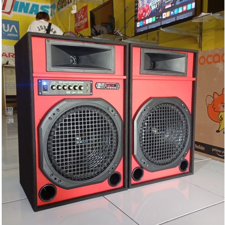 Speaker Aktif 12inx2 Blutut Karaoke Subwoofer Mantap