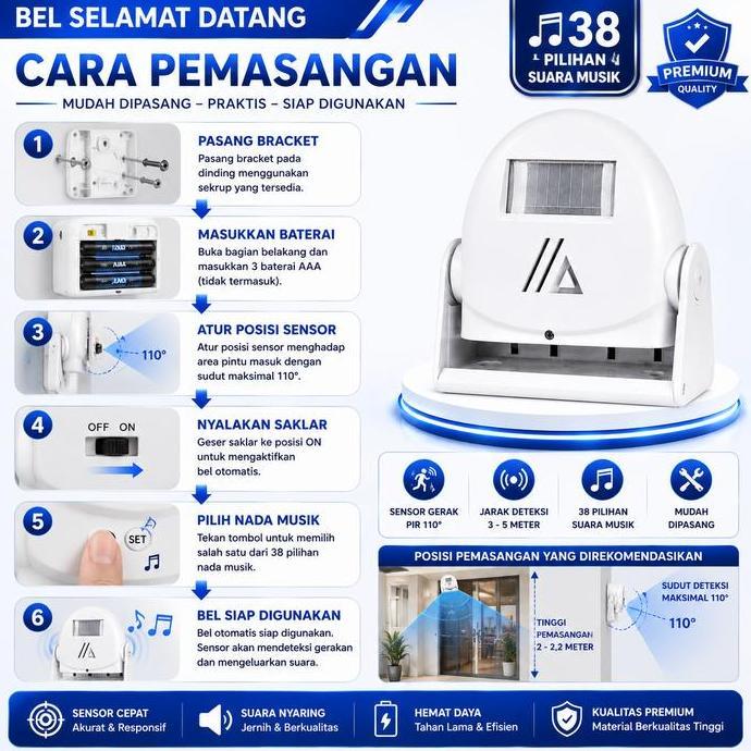[] Bel Selamat Datang Sensor Gerak PIR 38 Suara Bel Pintu Otomatis Untuk Toko Rumah Kantor
