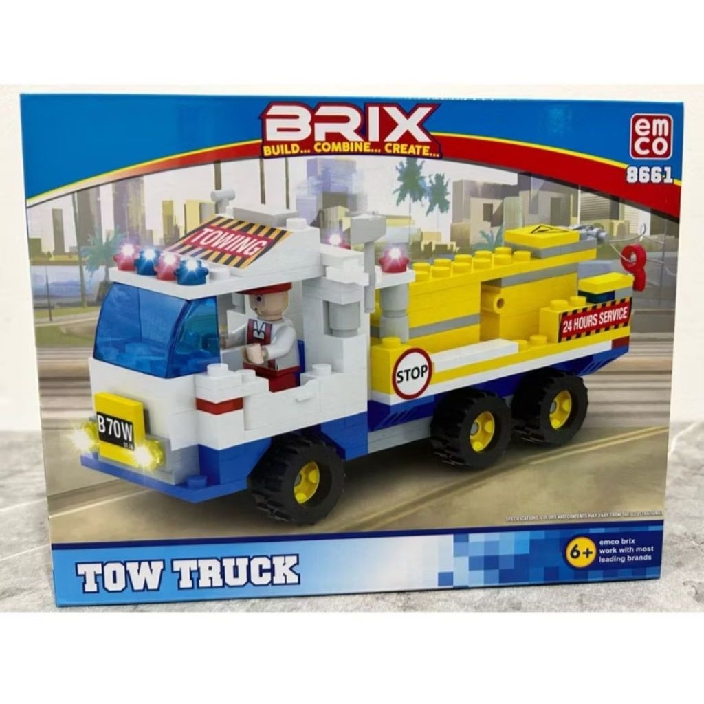 Pochi Mainan Anak Edukasi Block Emco Brix Tow Truck 8661