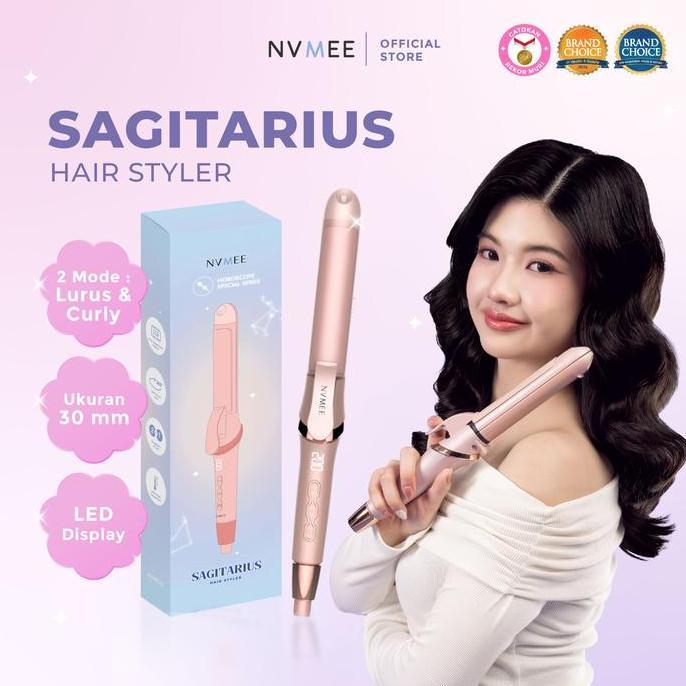 regazon.id - nvmee - alat pengeriting dan pelurus rambut 2in1 led touch sagitarius