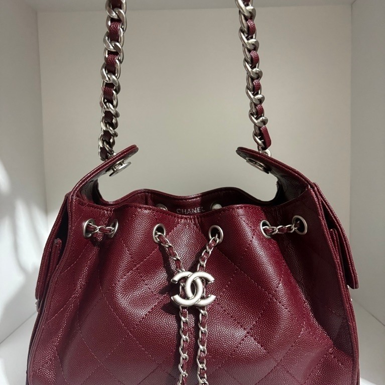 Chanel 25 maroon caviar small - Tas Second