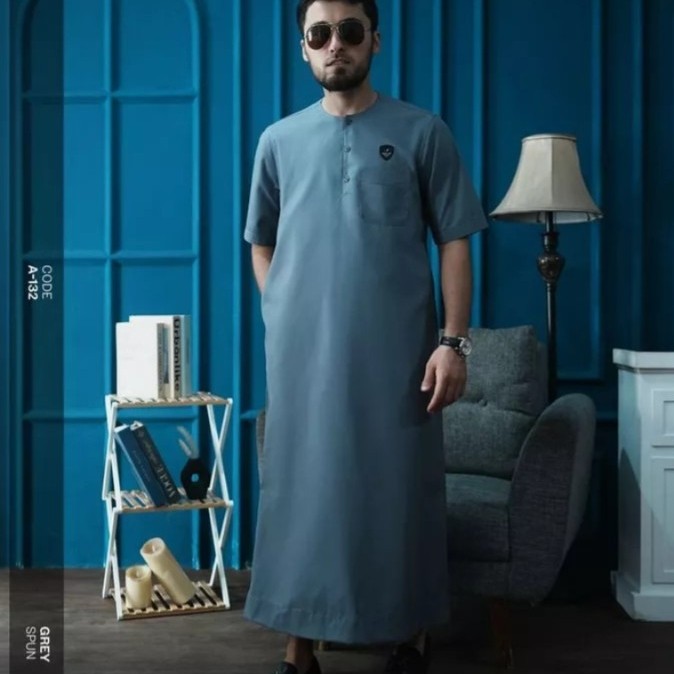 SAMASE Jubba Casual Reguler A132 Lengan Pendek Jubah Ghamis Pria Muslim Dewasa New Samase Official
