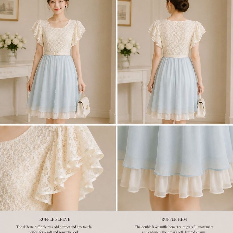 Mori Kei Style Dress Yoco Pastel Color Shabby Chic