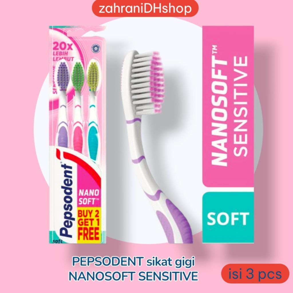 ~zahraniDHshop~ Pepsodent sikat gigi NanoSoft Sensitive isi 3pcs