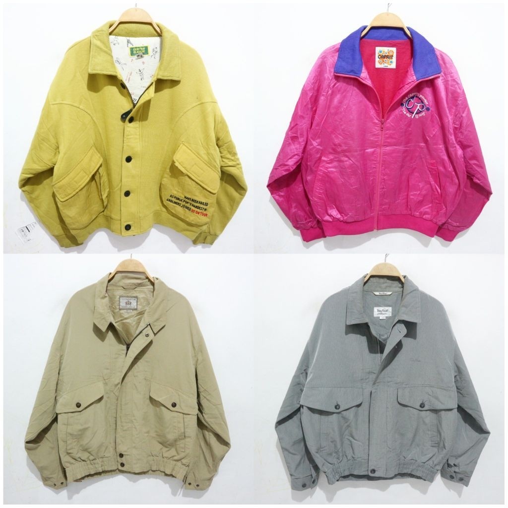 Wanita Pria Vintage Jaket Windbreaker Pria Wanita Bahan Katun Nilon Model Vintage