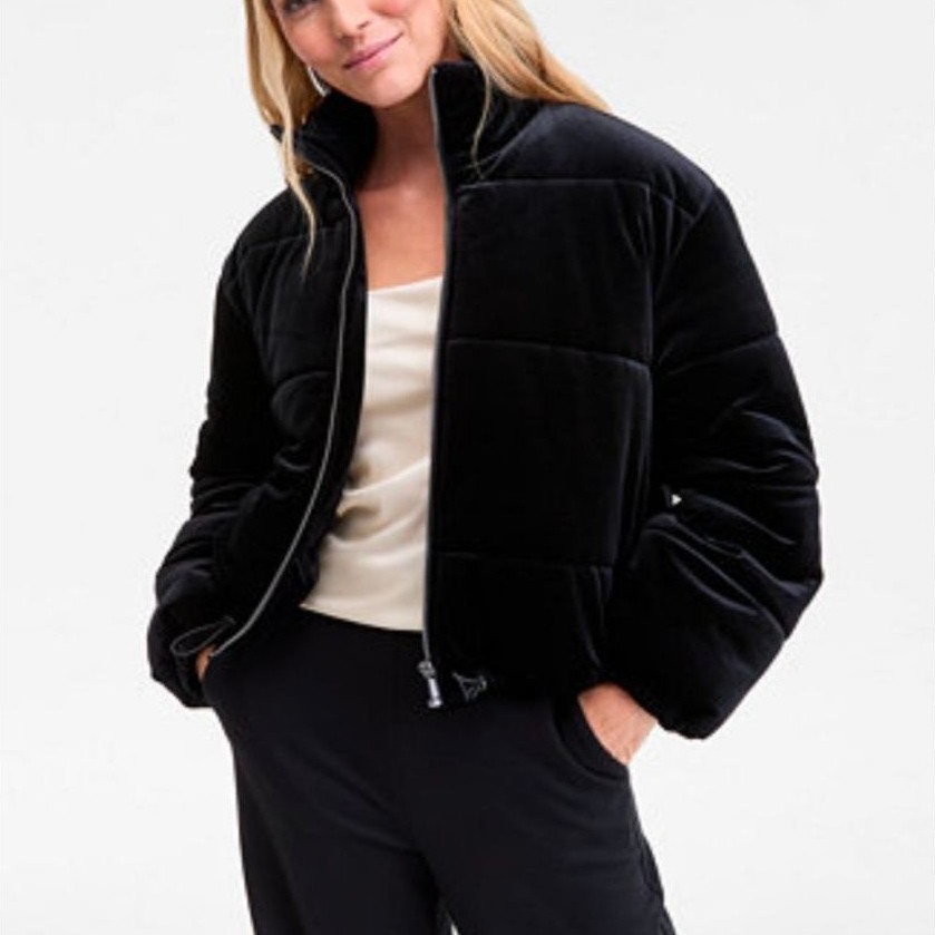 Jacket Boomber Velvet I. N. C black crop Puffer