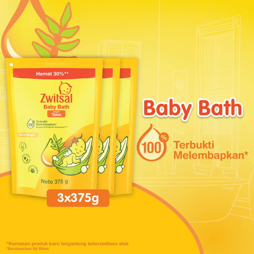 Zwitsal Baby Bath Telon 375g x3 - Sabun cair untuk kulit bayi dengan 4x Prebiotik moisturizer dan mi