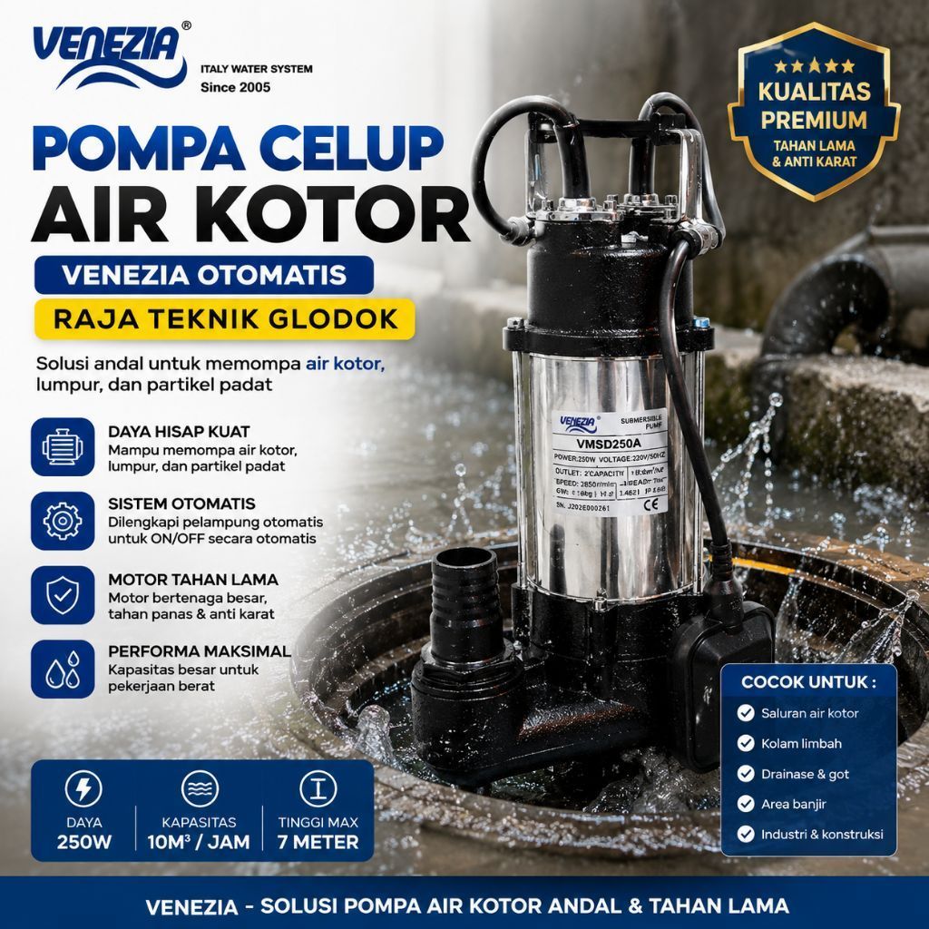 Pompa Celup Air Kotor Venezia Submersible VWSD-250A - Otomatis