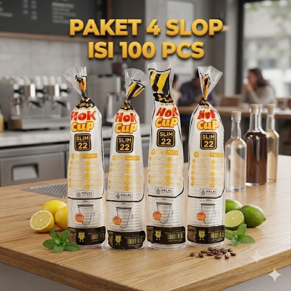Gelas Cup Plastik Hok Slim Series 22Oz dan 18Oz / Gelas 18oz Slim