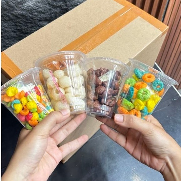 PAKET USAHA SNACK CUP COCO CRUNCH,CIMOL KERING, RING BUAH, MOMOGI LITE