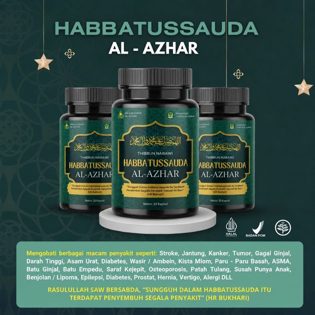 Habbatussauda Al-Azhar 1 Botol 33 Kapsul - Grade A, Murni Tanpa Campuran, Dosis Tepat