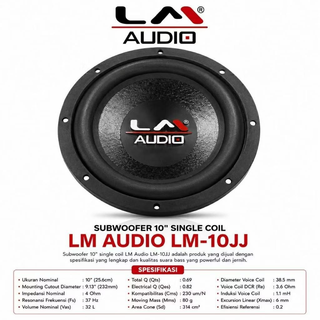 Subwoofer 10 inch LM AUDIO LM-10JJ Single Coil Magnet Subwofer Mobil 10inch LM 10JJ 10 JJ