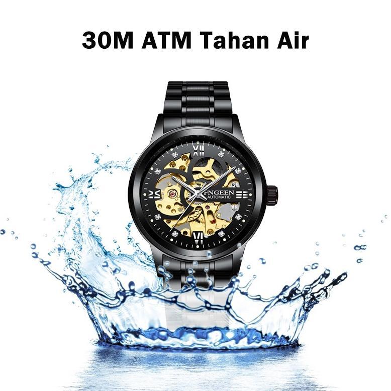 official fngeen 6018 mekanik otomatis jam tangan pria luxury stainless steel original anti air autom