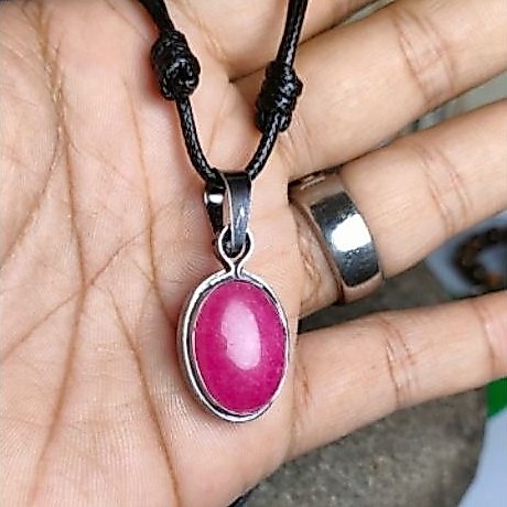 kalung liontin giok pink ring monel