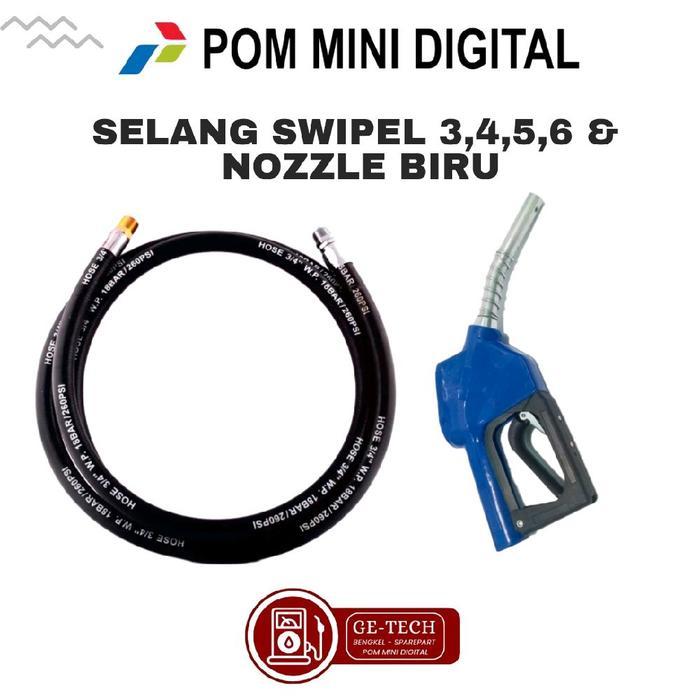 Selang Swipel Bensin Pom Mini Digital dengan Nozzle Warna Biru - SELANG 4M + NOZZLE