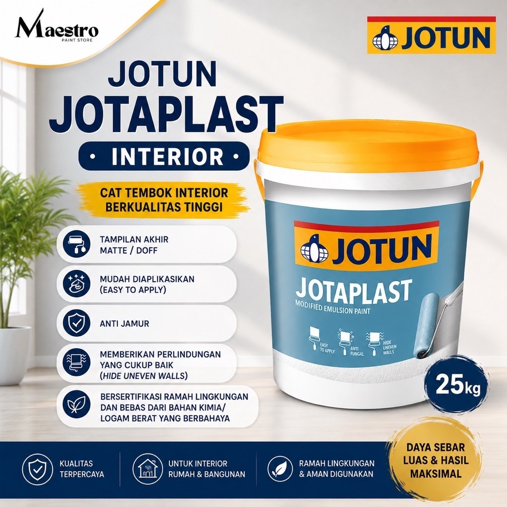 Cat Tembok Interior JOTUN JOTAPLAST 25 KG/ 18 Liter Putih/ Brilliant White/ Custom Warna
