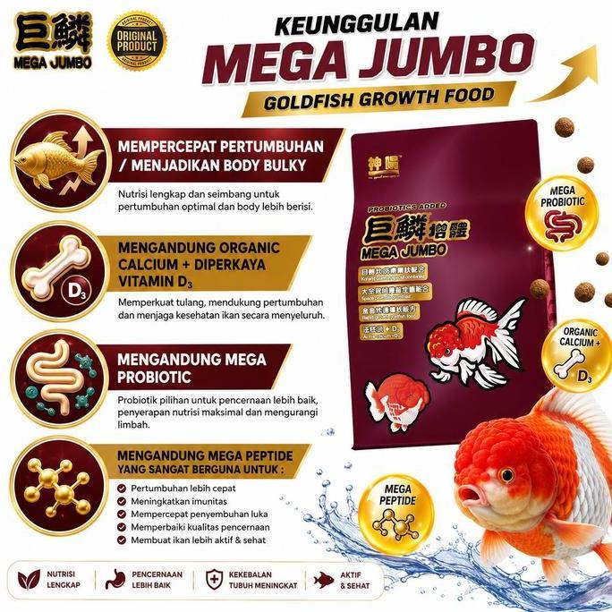 Bhsstore- Mega Jumbo Goldfish Growth Fish Food Pakan Ikan Koki Goldfish Probiotic Pelet Koki Goldfis
