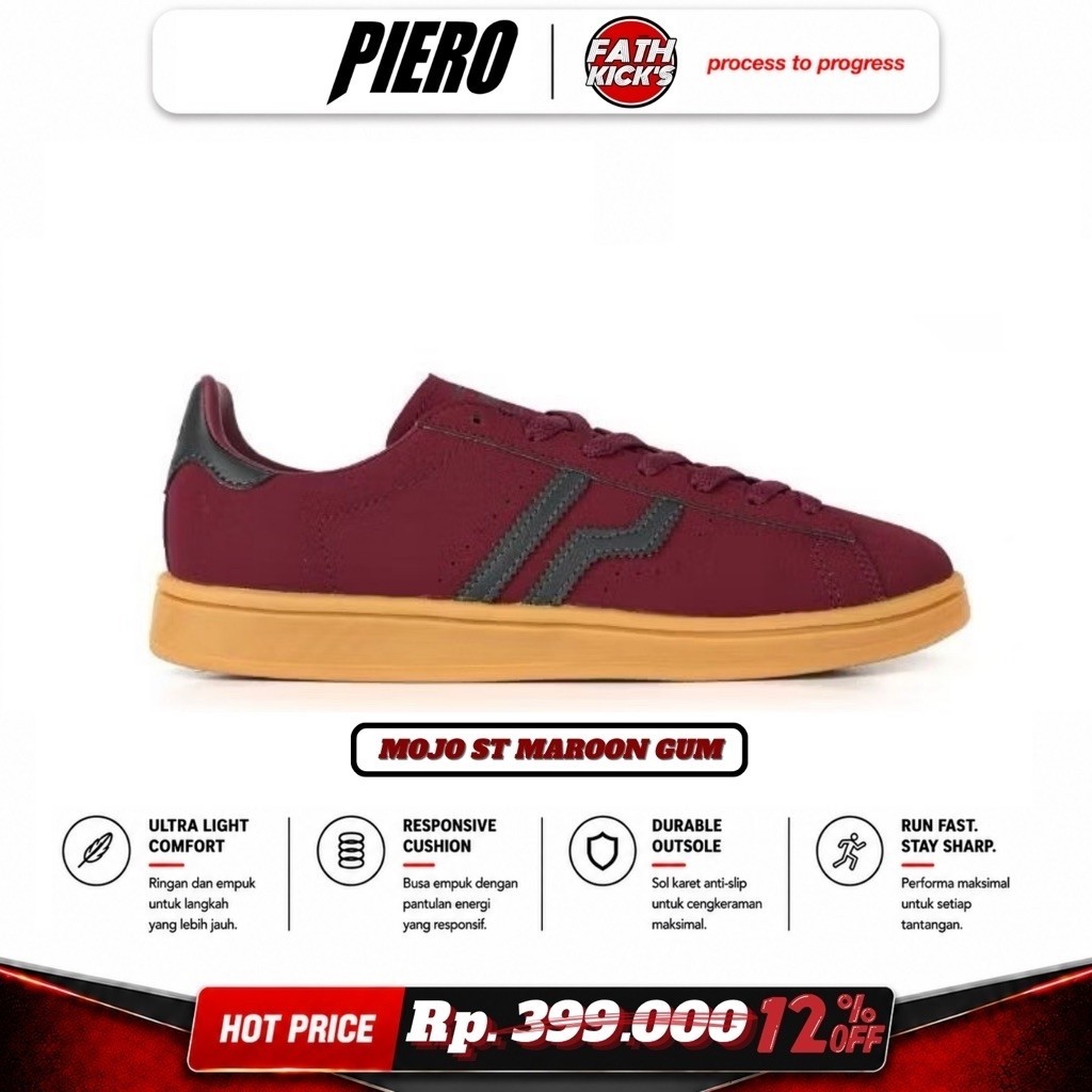 Sepatu Piero Original - Piero Mojo ST  Maroon Gum | Sepatu Pria | Sepatu Unisex