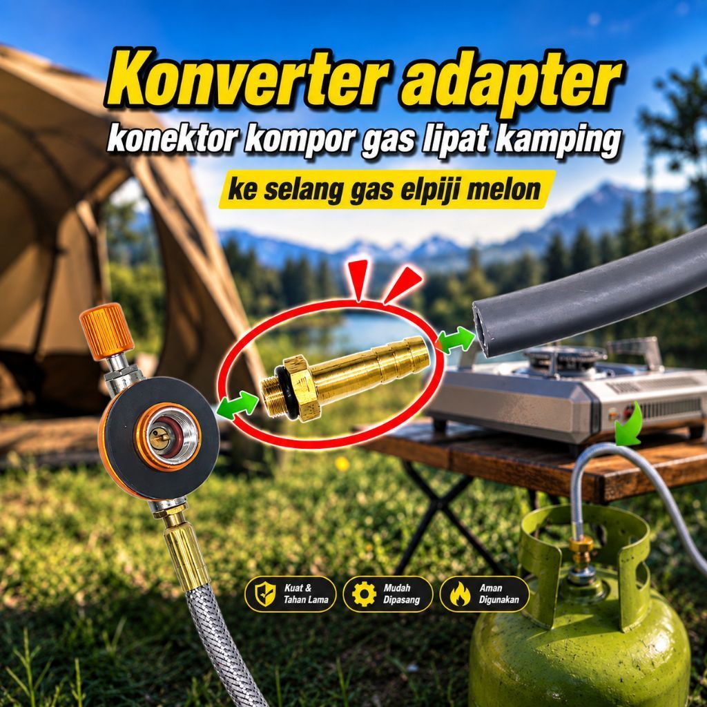 AAU konverter adaptor adapter kepala gas kompor kamping lipat ke selang tabung gas elpiji LPG konekt