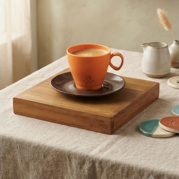 Tupperware Moment Cup Melamine Oranye + Saucer Coklat - set cangkir + lepek moment cup tupperware ne
